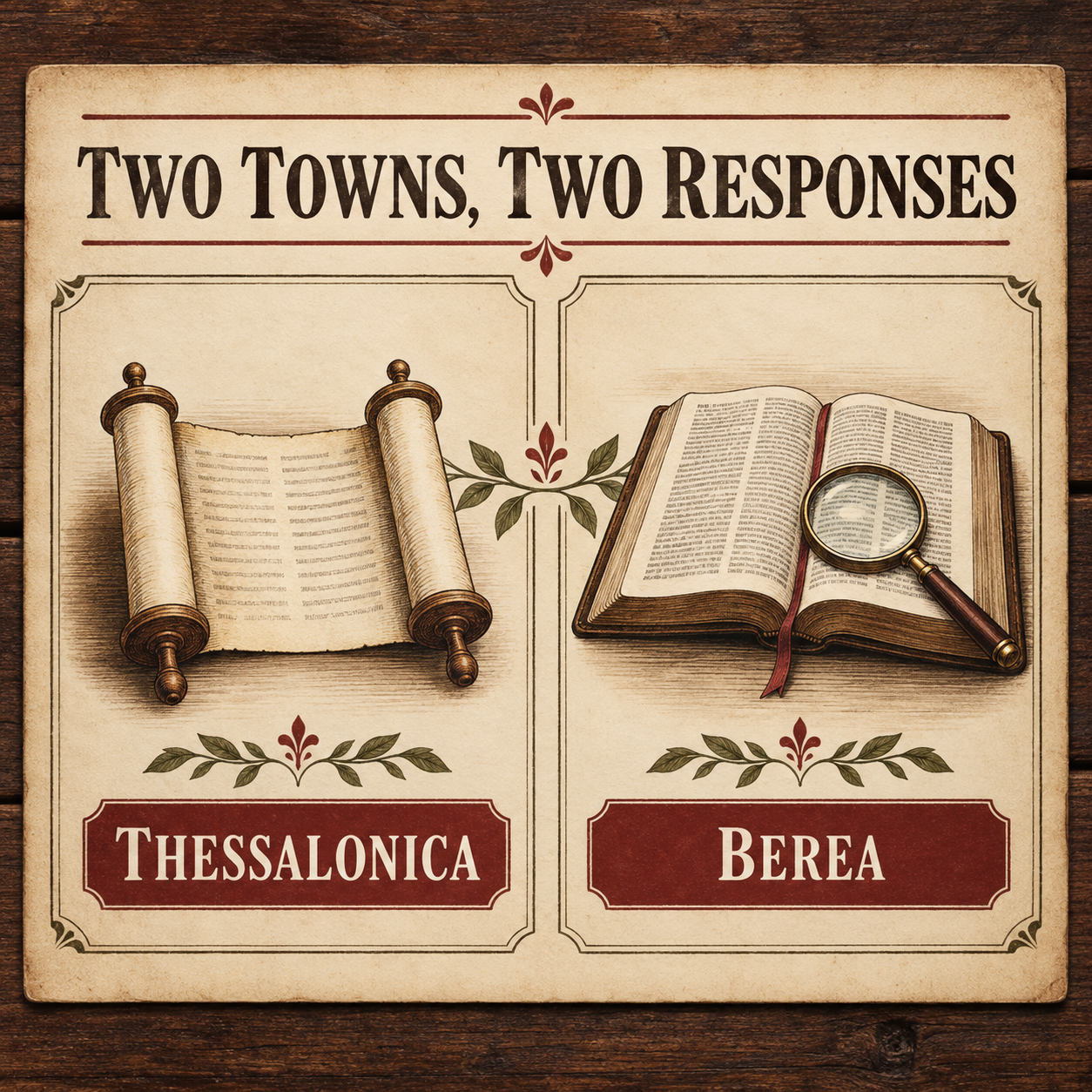 Two open Bibles representing the different responses in Thessalonica and Berea